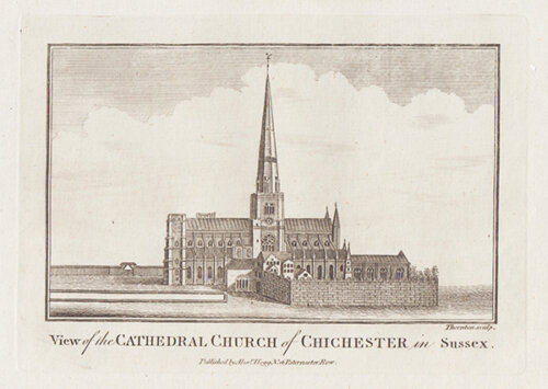 View of the Cathedral Church of Chichester in Sussex 
