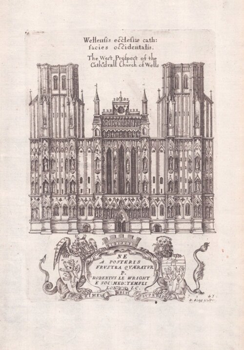The West Prospect of the Cathedral Church of Wells.  (antique print)