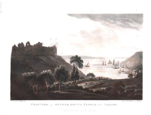 West View of Oyster Mouth Castle and Village. 