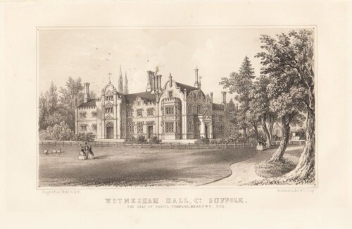 Witnesham Hall, Co. Suffolk.  The Seat of Daniel harles Meadows.  Esq.  (antique print)