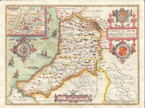 Cardiganshire - John Speed  Latin Text  (antique map)