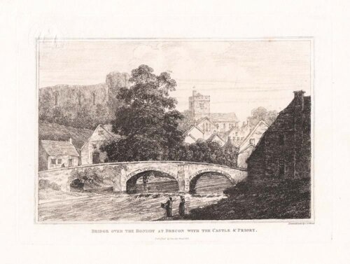 Bridge over the Honddu at Brecon with the Castle & Priory