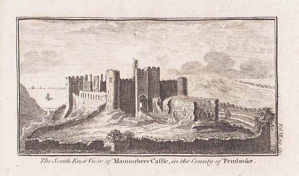 The South East view of Mannorbeer Castle in the County of Pembroke 