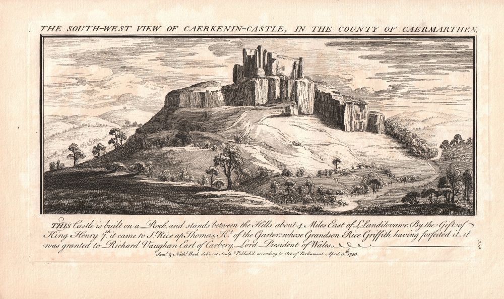 The South West View of Caerkenin Castle, in the County of Carmarthen.
