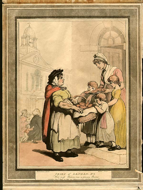 Thomas Rowlandson  -  Cries of London  No 8  Hot cross Bunns two a penny Bunns