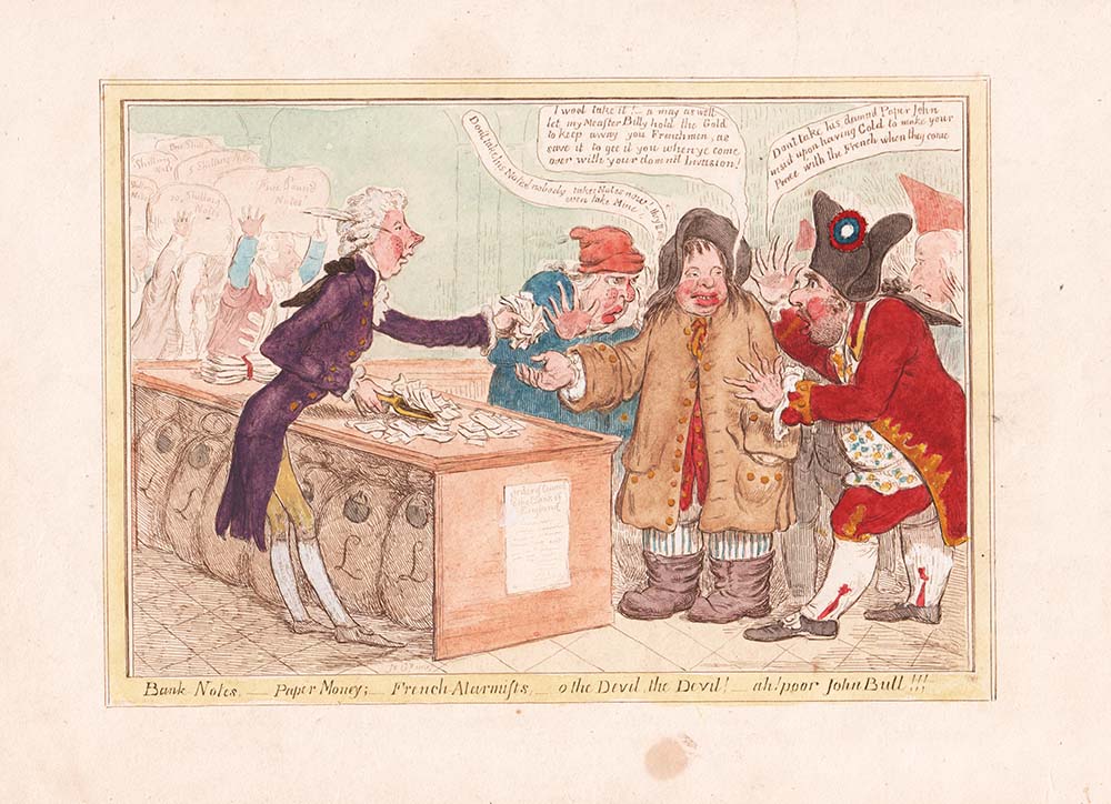 Gillray - Bank Notes - Paper Money; French Alarmists - o the Devil the Devil! ah! poor John Bull!!! 