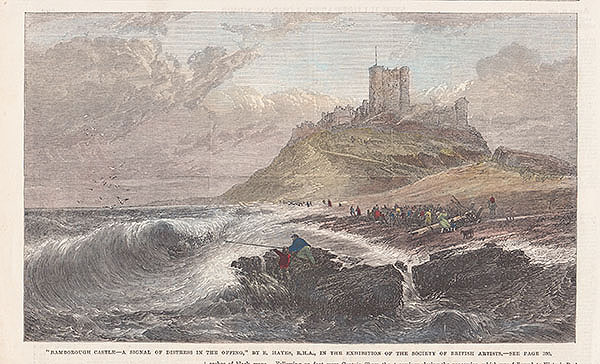 Bamborough Castle  - n A Signal of Distress in the Offing by E Hayes RHA in the exhibition of the Society of British Artists