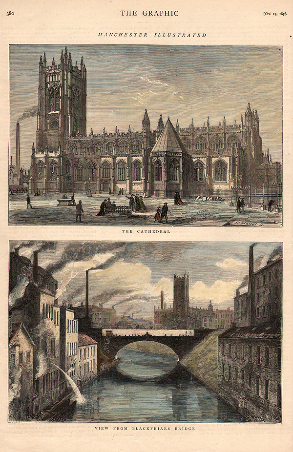 Manchester Illustrated  -  'The Cathedral' and  'View from Blackfriars Bridge'