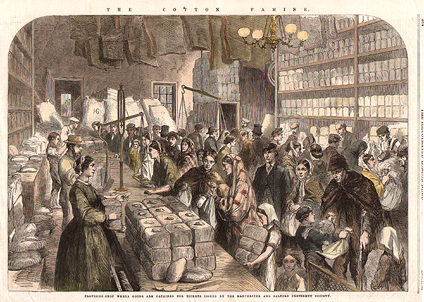 The Cotton Famine  -  Provision-Shop where goods are obtained for tickets issued by the Manchester and Salford Provident Society