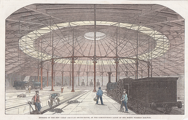 Interior of the New Great Circular Engine-House at the Camden-Town Depot of the North Western Railway. 