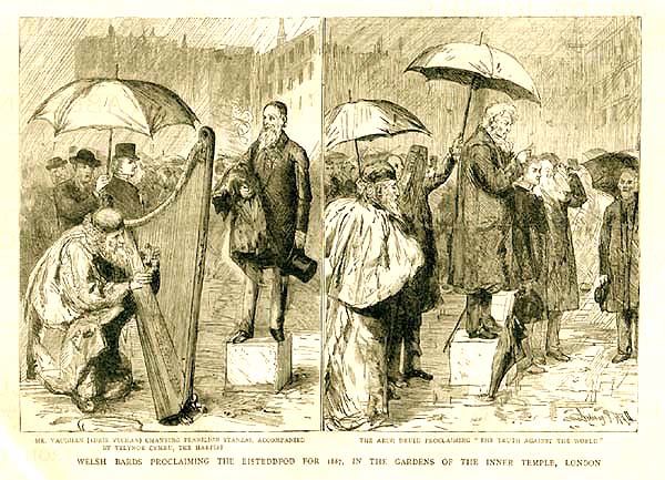 Welsh Bards Proclaiming the Eisteddfod for 1887 in the Gardens of the Inner Temple London
