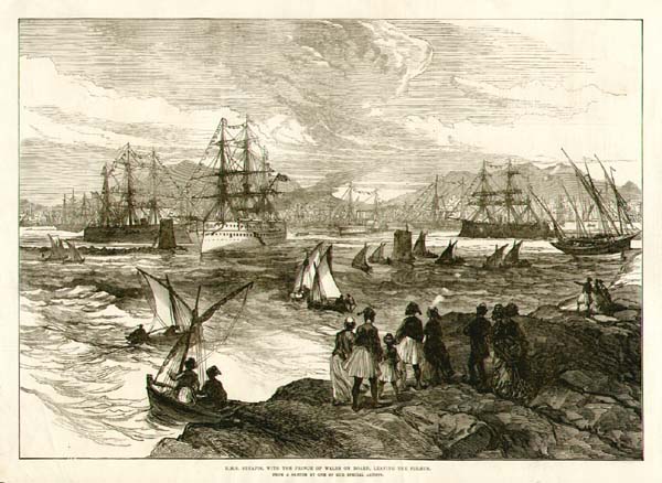 HMS Serapis with The Prince of Wales on board leaving Piraeus