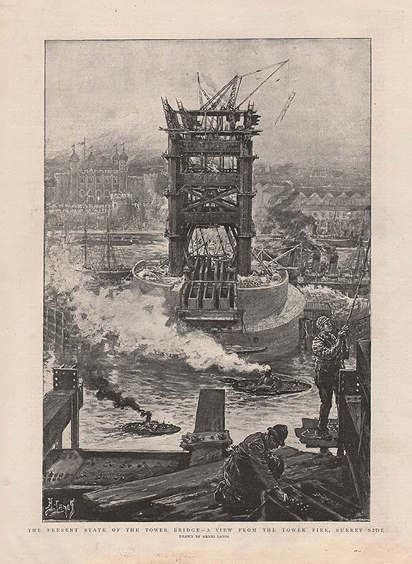 The Present state of the Tower Bridge  -  A view from the Tower Pier Surrey side