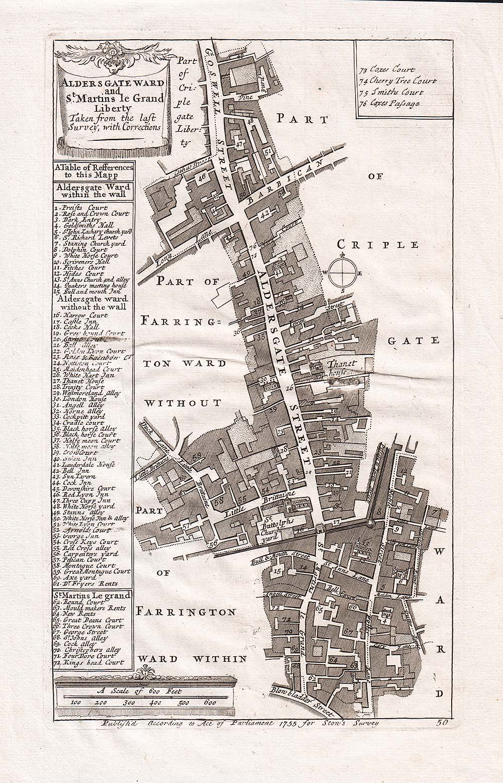 Aldersgate Ward and St Martins le Grand Liberty Taken from the last Survey with Corrections