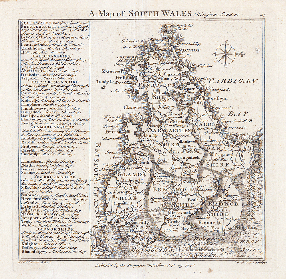 A Map of South Wales  -  Badeslade and Toms