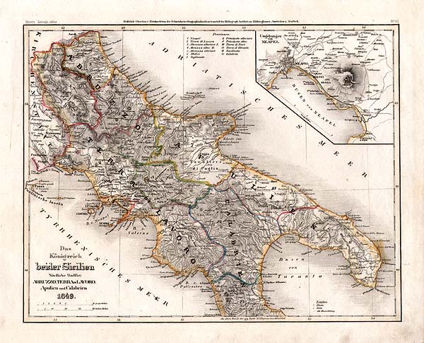  Das Königreich beider Sicilien Nördliche Haelfte: Abruzzo Terra Lavoro Apulien und Calabrien 1849 mit Nebenkarten Umgebung von Neapel