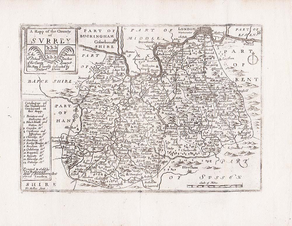 'A Mapp of the county of Surrey'  by Richard Blome - Wenceslaus Hollar - Thomas Taylor