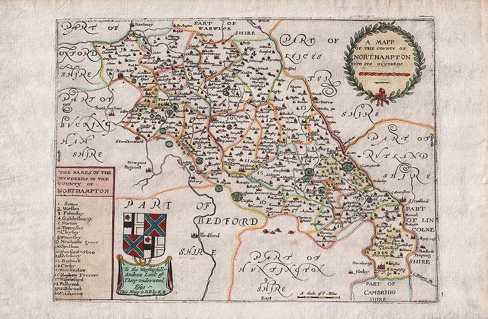 A Mapp of the County of Northampton with its Hundreds  -  John Speed and Richard Blome