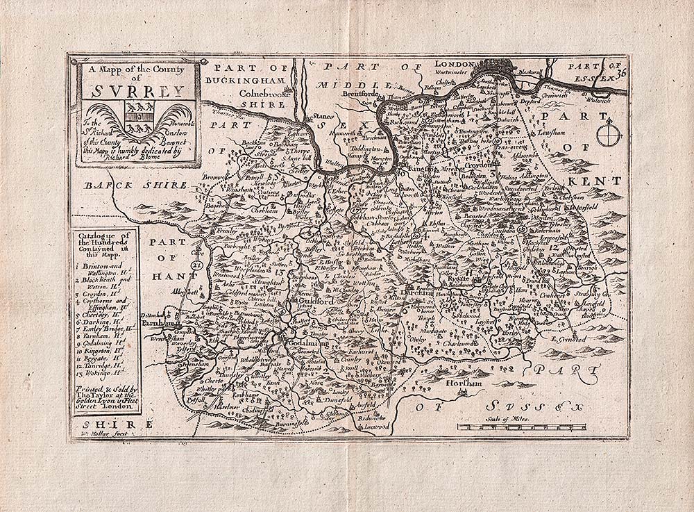 'A Mapp of the county of Surrey'  by Richard Blome - Thomas Taylor - Wenceslaus Hollar