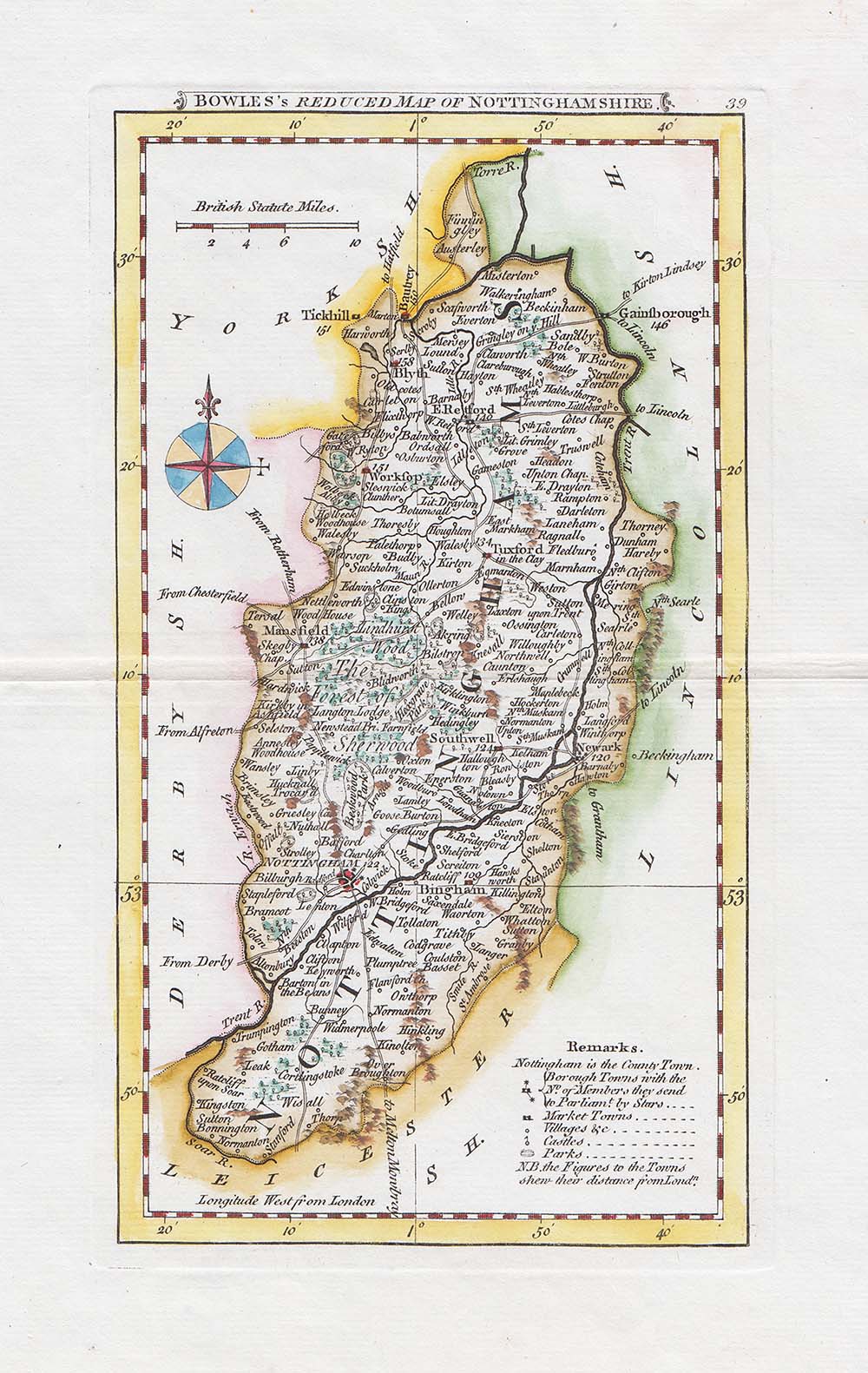 Bowles's Reduced Map of Nottinghamshire