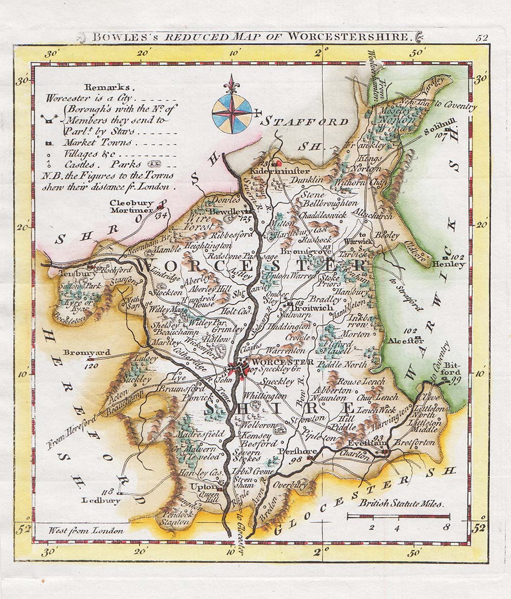 Bowles's Reduced Map of Worcestershire