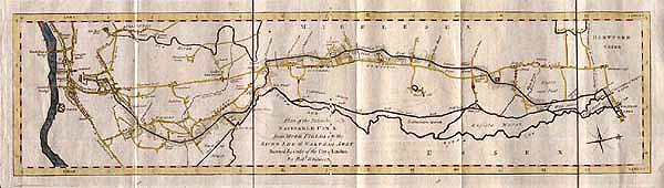 Canal Map  -  From Moor Fields into the River Lee at Waltham Abby