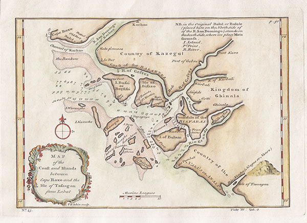 Map of the Coast and Islands between Cape Roxo and the Isle of Tassgan from Labat 