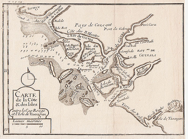 Carte de la Cote and des Isles entre le Cap Rouge et l'Isle de Tassagan