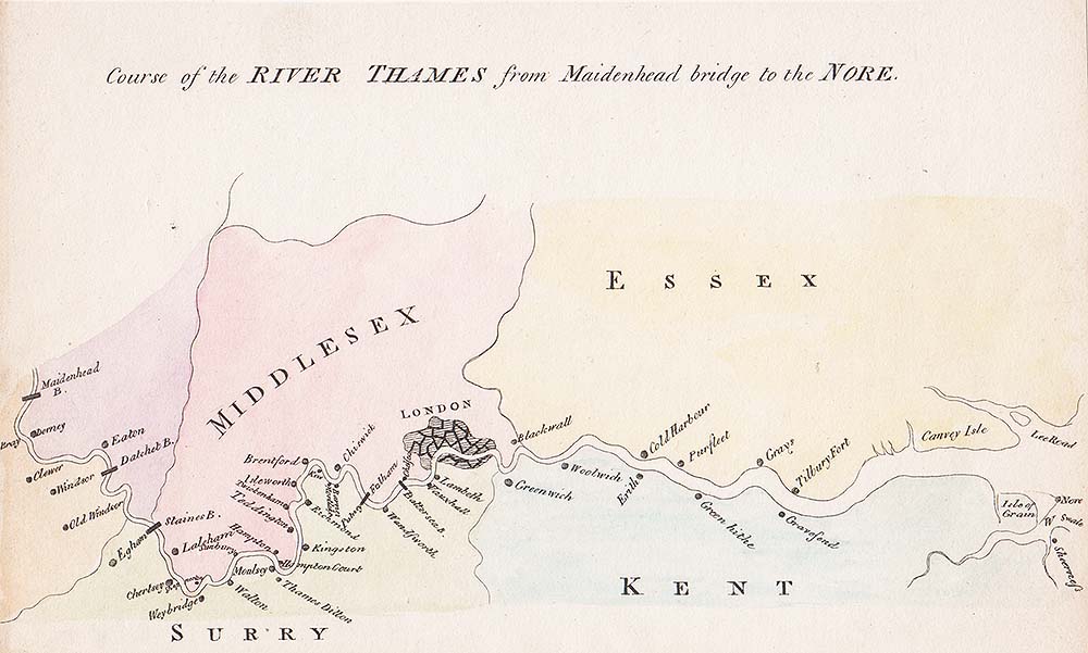 Course of the River Thames from Maidenhead bridge to the Nore 