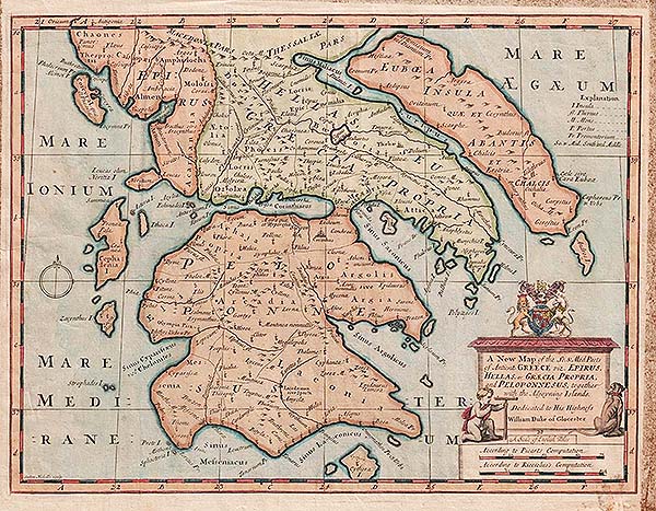 A New Map of the So and Mid Parts of Antient Greece viz Epirus Hellas or Graecia Propria and Peloponnesus together with the Adjoining Islands -  Edward Wells  