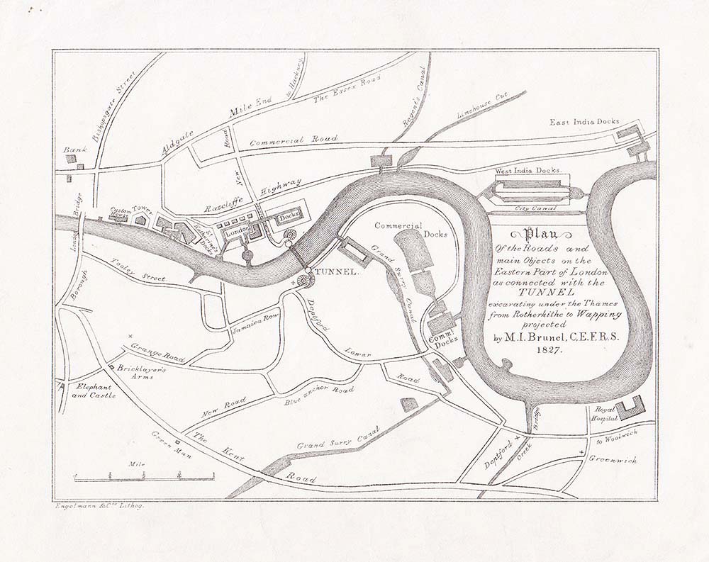 Tunnel excavating under the Thames from Rotherhithe to Wapping