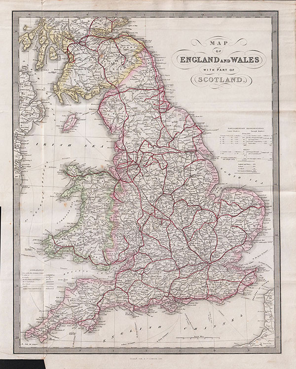 Map of England and Wales with part of Scotland
