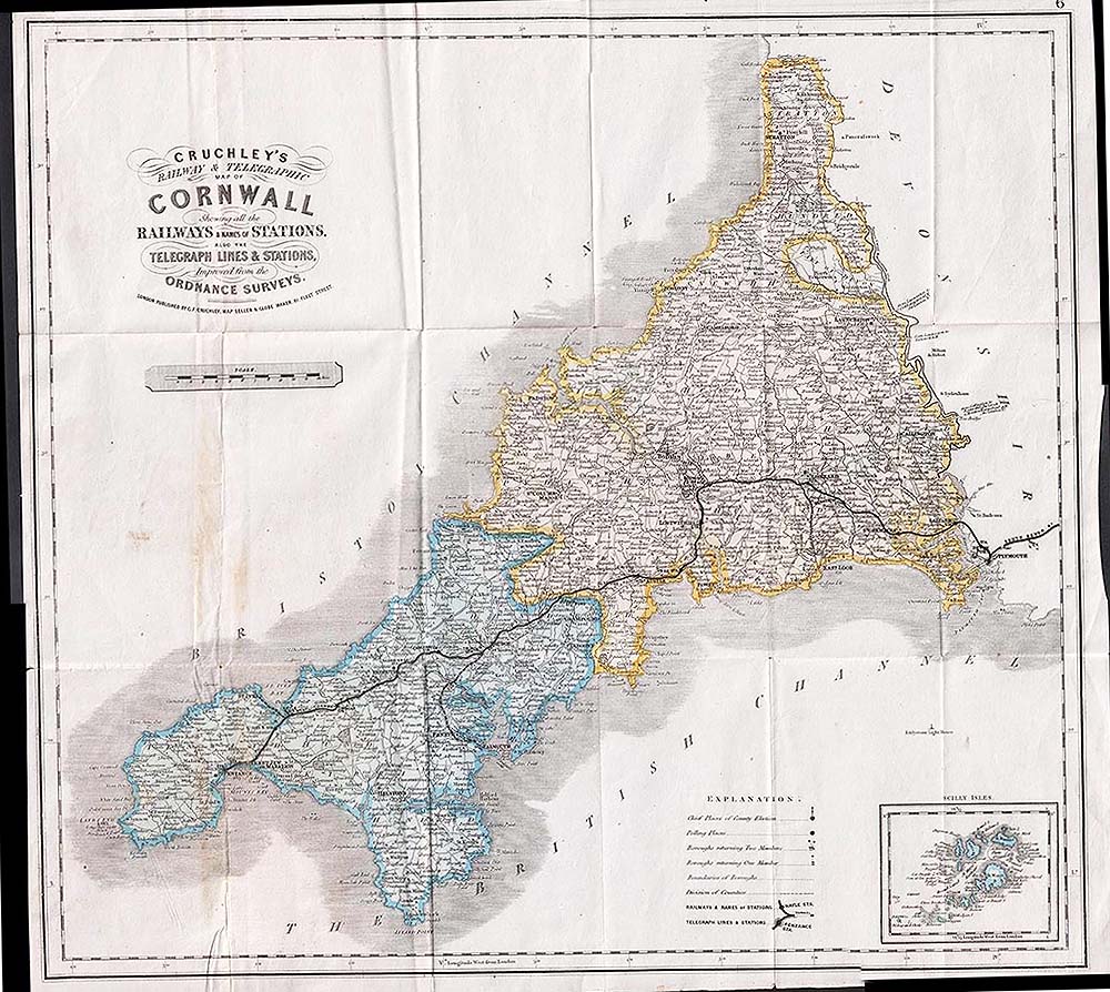 Cruchley's Railway & Telegraphic Map of Cornwall.... 