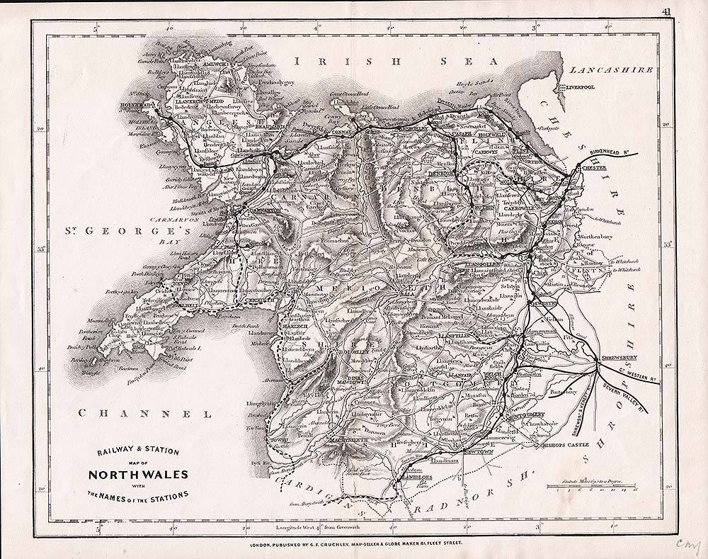 George Frederick Cruchley - Railway & Station map of North Wales with the Names of the Stations 