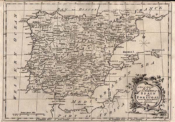 A New & Accurate Map of the Kingdom of Spain and Portugal from the Sieur Robert's Atlas with improvements 