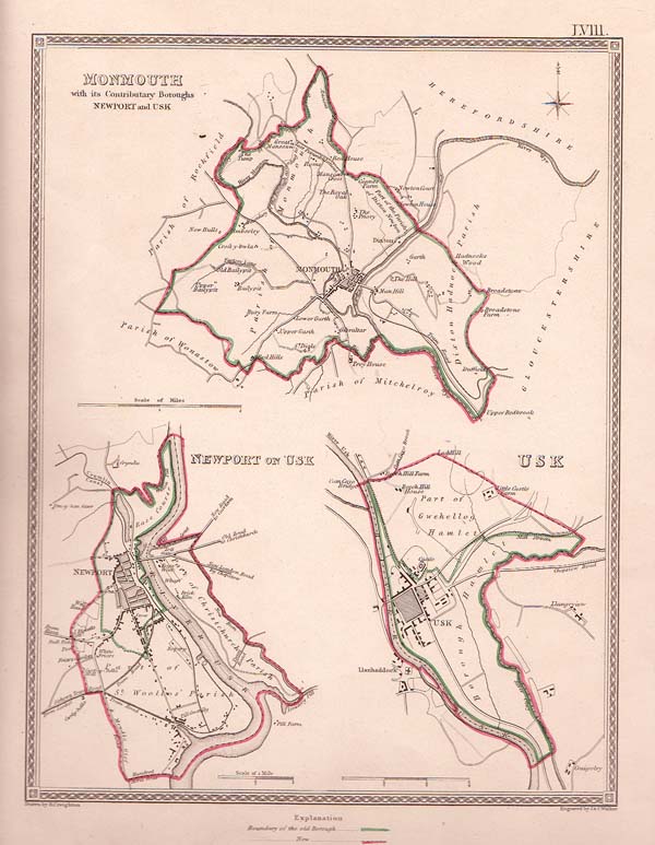 Town Plans of Monmouth Newport on Usk and Usk