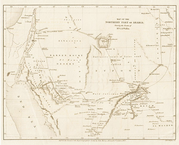 Map of the Northern Part of Arabia  Showing the Routes of Mr GA Wallin 