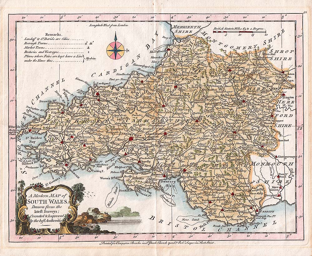 John Ellis  -  A Modern Map of South Wales Drawn from the latest Surveys Corrected and Improved by the best Authorities 