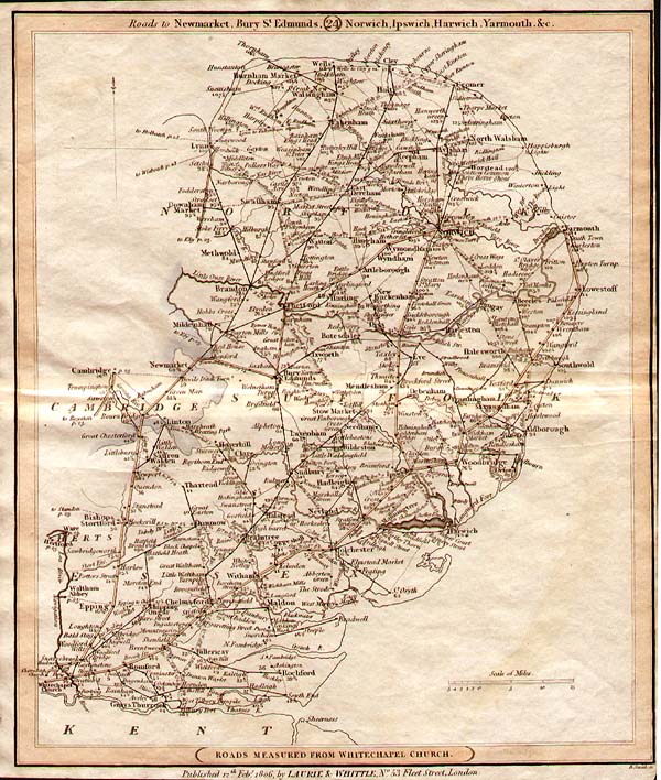 Roads to Newmarket Bury St Edmunds Norwich Ipswich Harwich Yarmouth &c