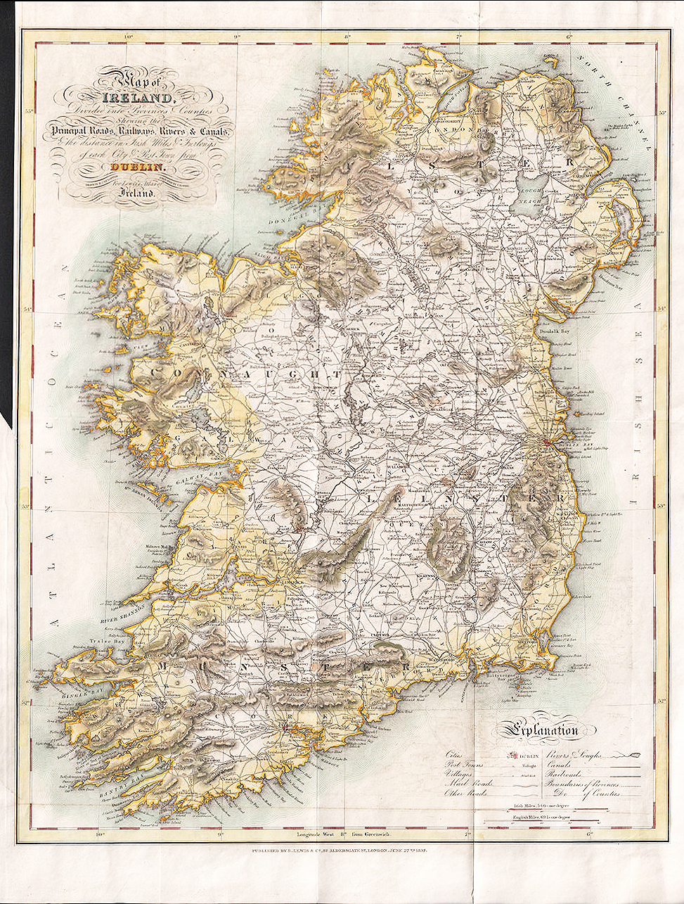 Map of Ireland  -  Lewis Atlas comprising the Counties of Ireland