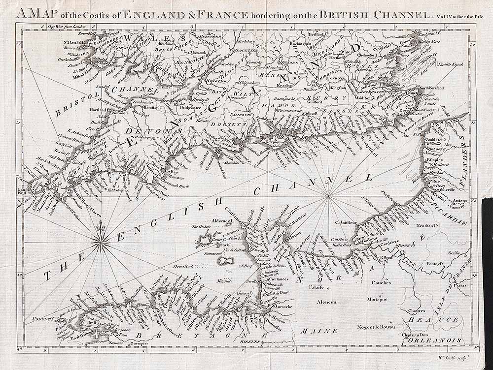 A Map of the Coasts of England & France bordering on the British Channel.