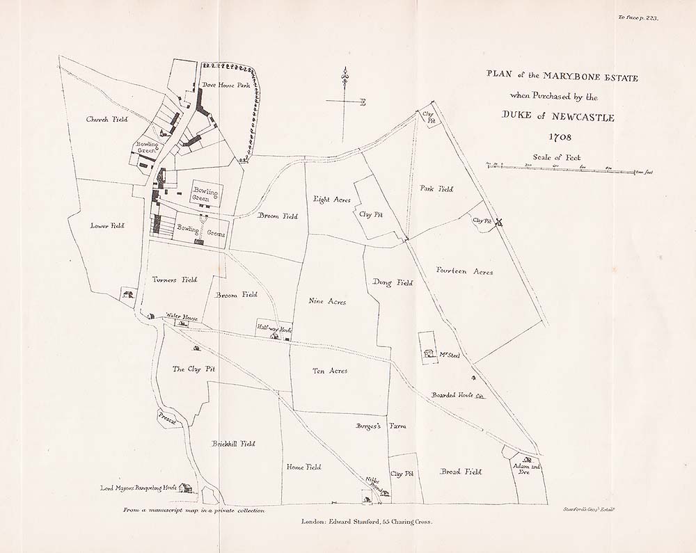 Plan of the Marybone Estate when purchased by the Duke of Newcastle in 1708