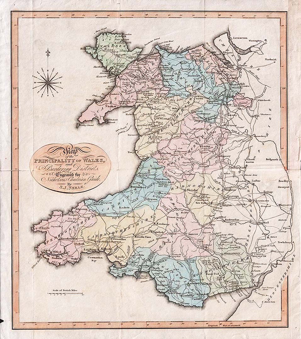 Map of the Principality of Wales and Bordering Districts Engraved for Nicholson's Cambrian Guide by S J Neele 