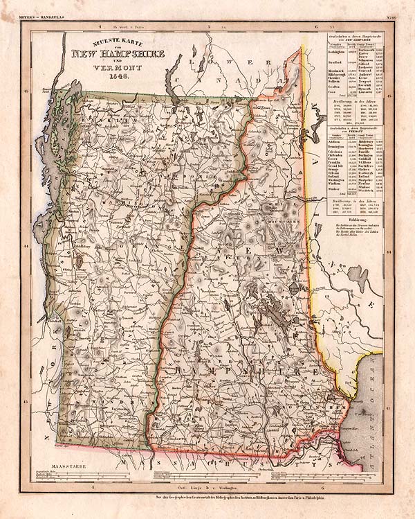 Neueste Karte von New Hampshire und Vermont 1846