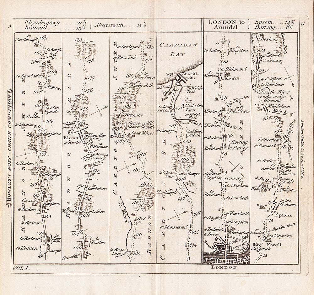 Carington Bowles - The road from Knighton to Aberystwyth and London to Arundel