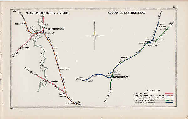 Pre Grouping railway junction around Gainsborough & Sykes and Epson & Leatherhead