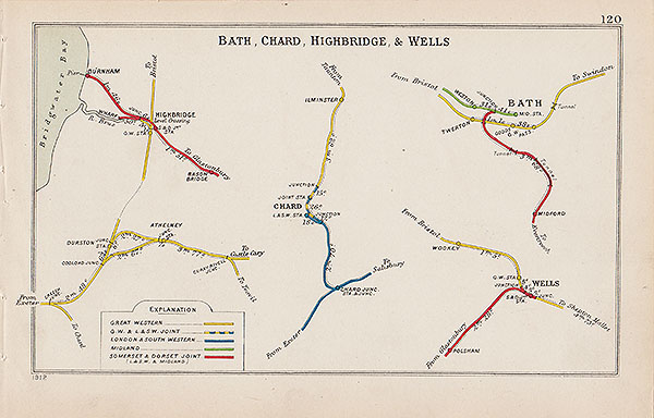 Pre Grouping railway junction around Bath Chard Highbridge & Wells