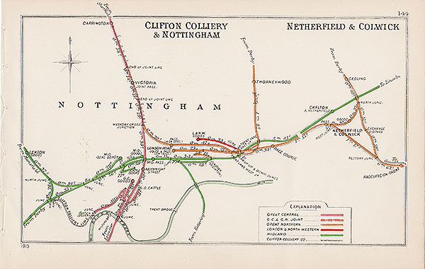 Pre Grouping railway junction around Clifton Colliery & Nottingham and Netherfield & Colwick