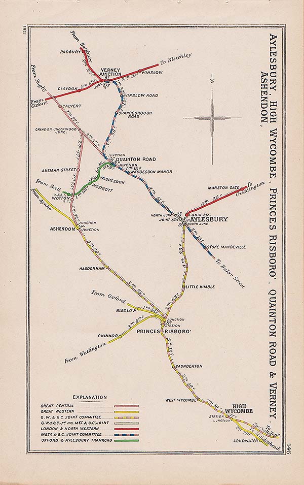 Pre Grouping railway junction around Aylesbury High Wycombe Princes Risboro' Quainton Road & Verney and Ashendon 