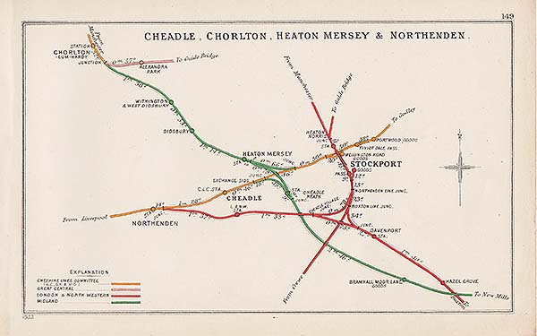 Pre Grouping railway junction around Cheadle Chorlton Heaton Mersey & Northenden